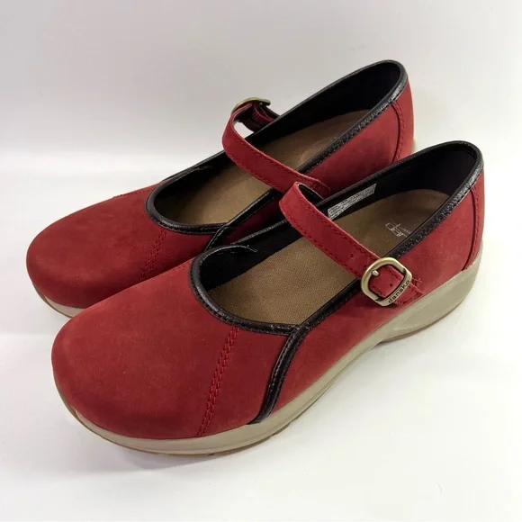 Dansko Steffi Mary Jane Platform Shoes Red Leather Size 38 - Picture 2 of 15